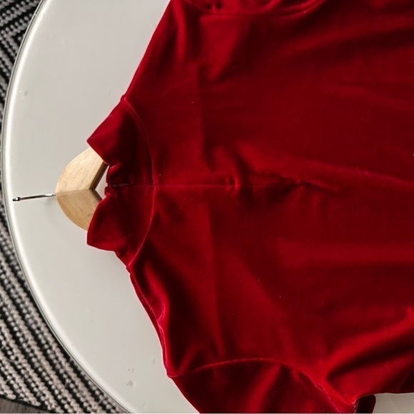 Gap Velvet Velour Red Mock Neck Short Sleeve Top | Red - Picture 7 of 7
